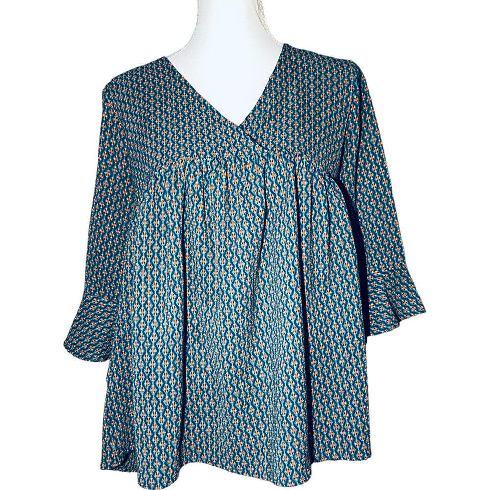 Ces Femme Women's Medium‎ Geometric Print Babydoll Peplum Style